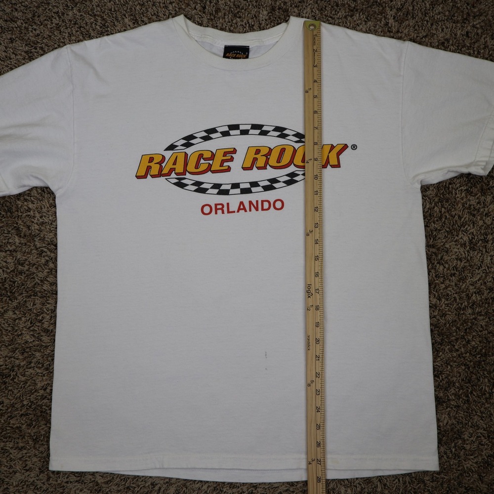 Vintage Race Rock Orlando Graphic T-Shirt Large Racing Cafe White Cotton Tee - Picture 11 of 12